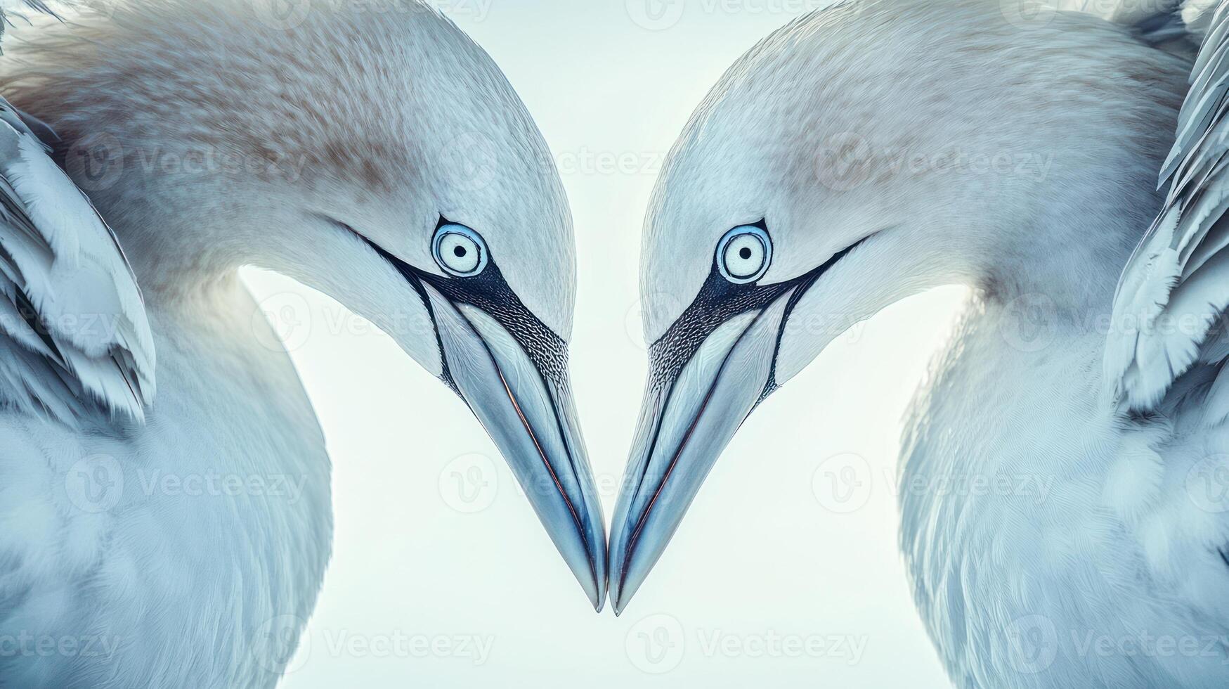 Two seabirds with white and grey feathers face each other photo