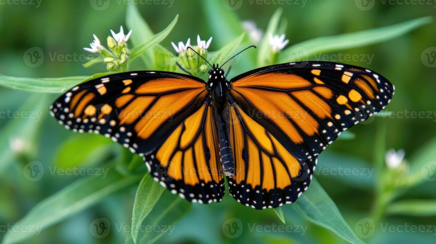 A beautiful butterfly displaying its vibrant orange and black wings photo