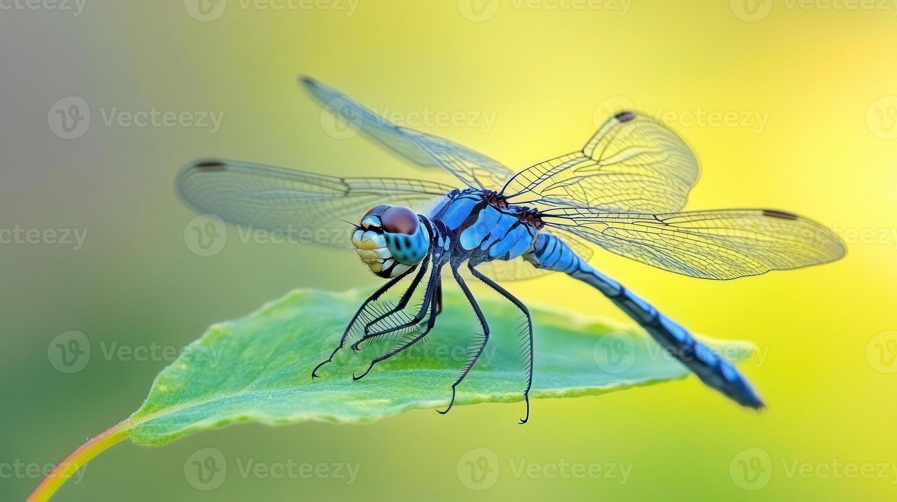 A Close Up View of a Colorful Blue Dragonfly Resting photo