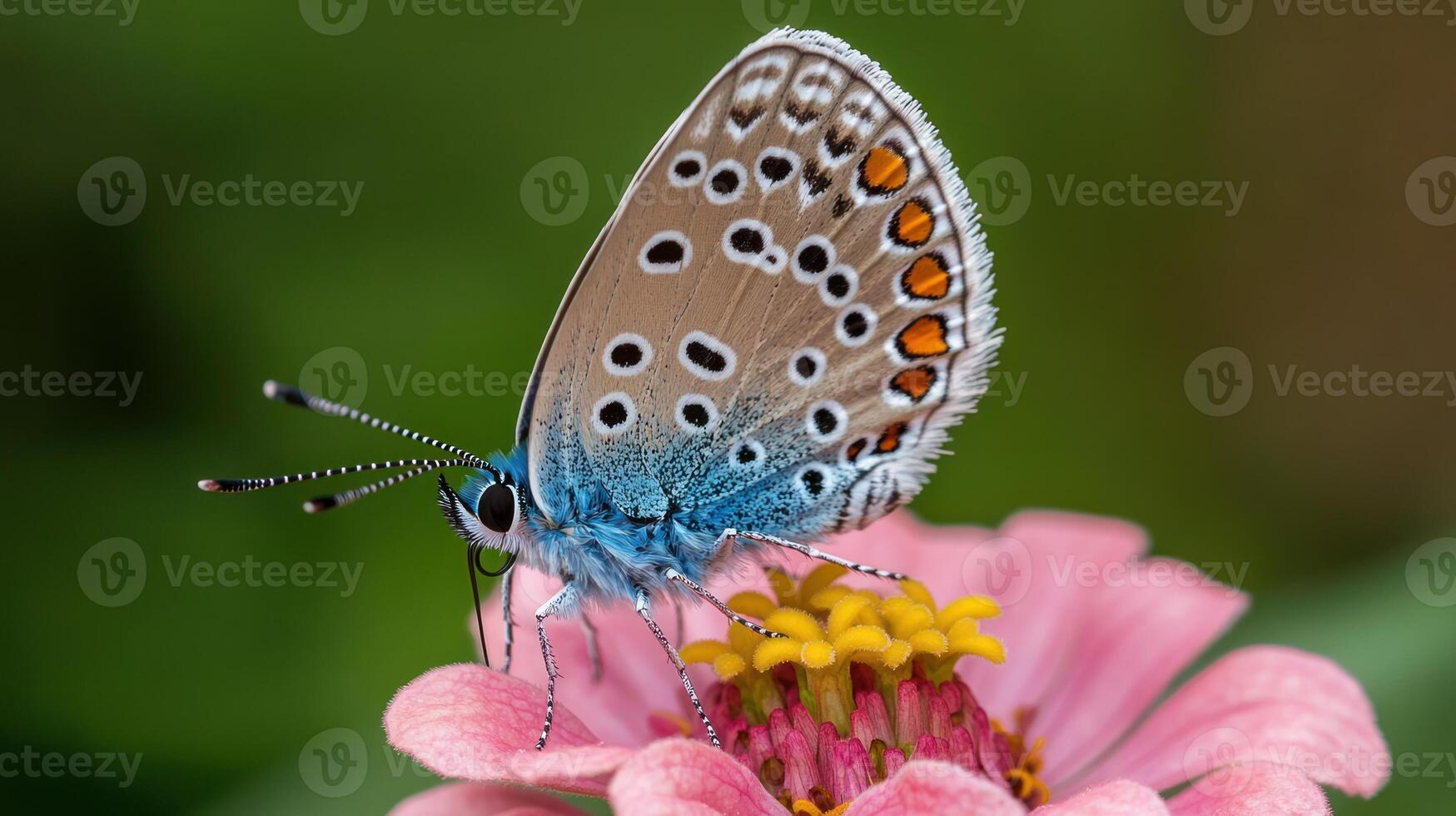 A beautiful butterfly rests peacefully on a vibrant pink flower photo