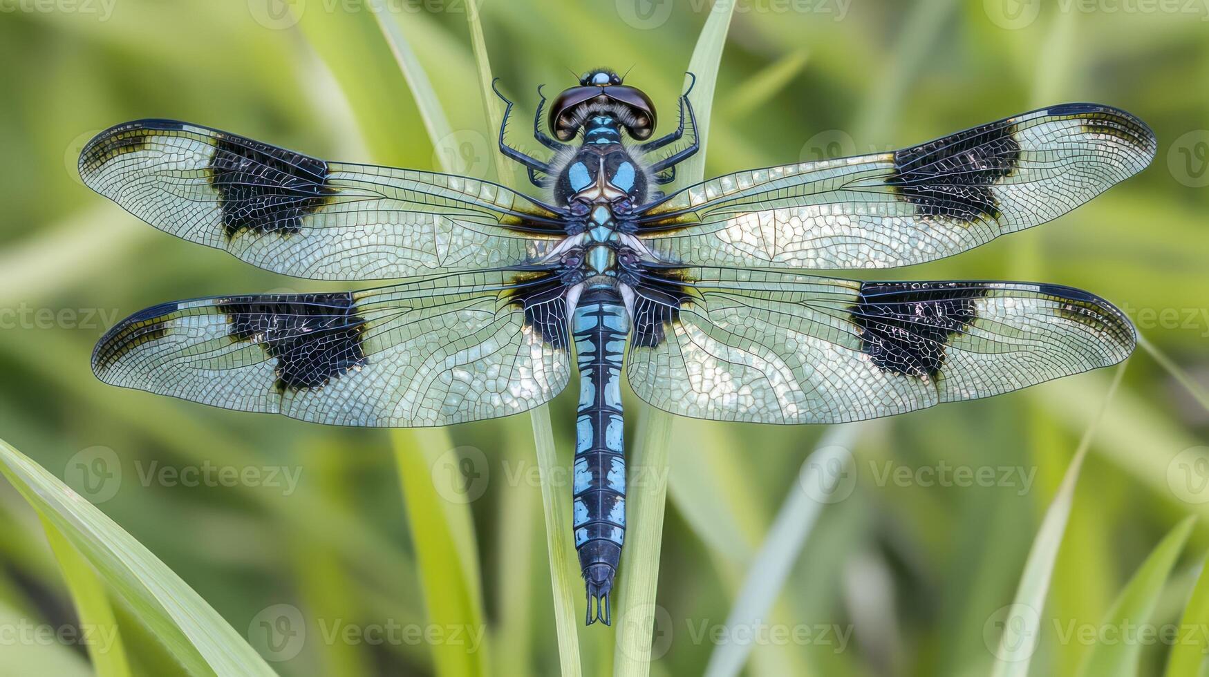 Detailed close up image of a beautiful dragonfly insect creature photo