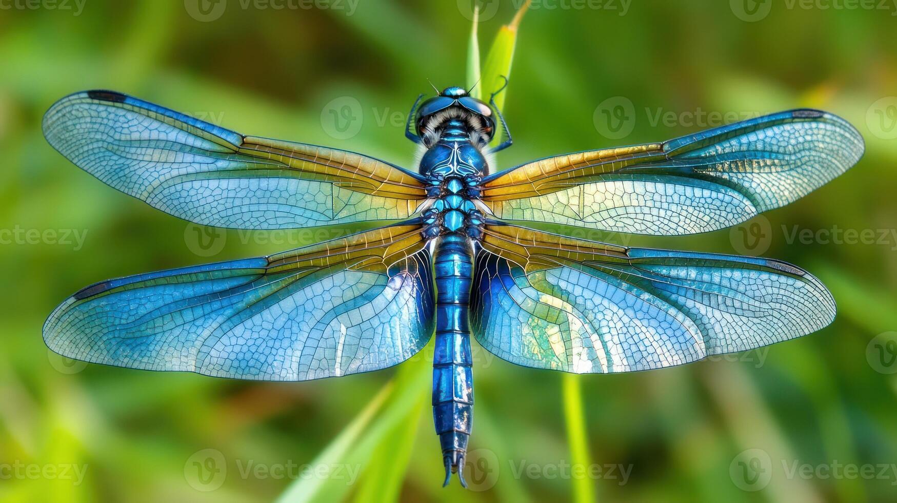 A close up view of a colorful blue dragonfly image photo