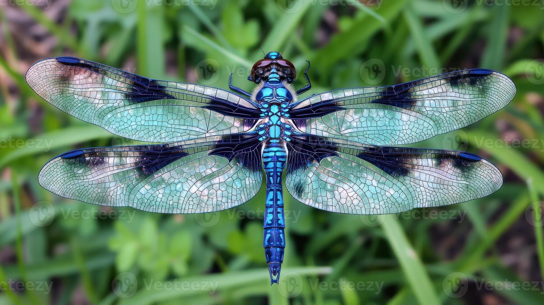 A detailed photograph showing a beautifully detailed dragonfly insect photo