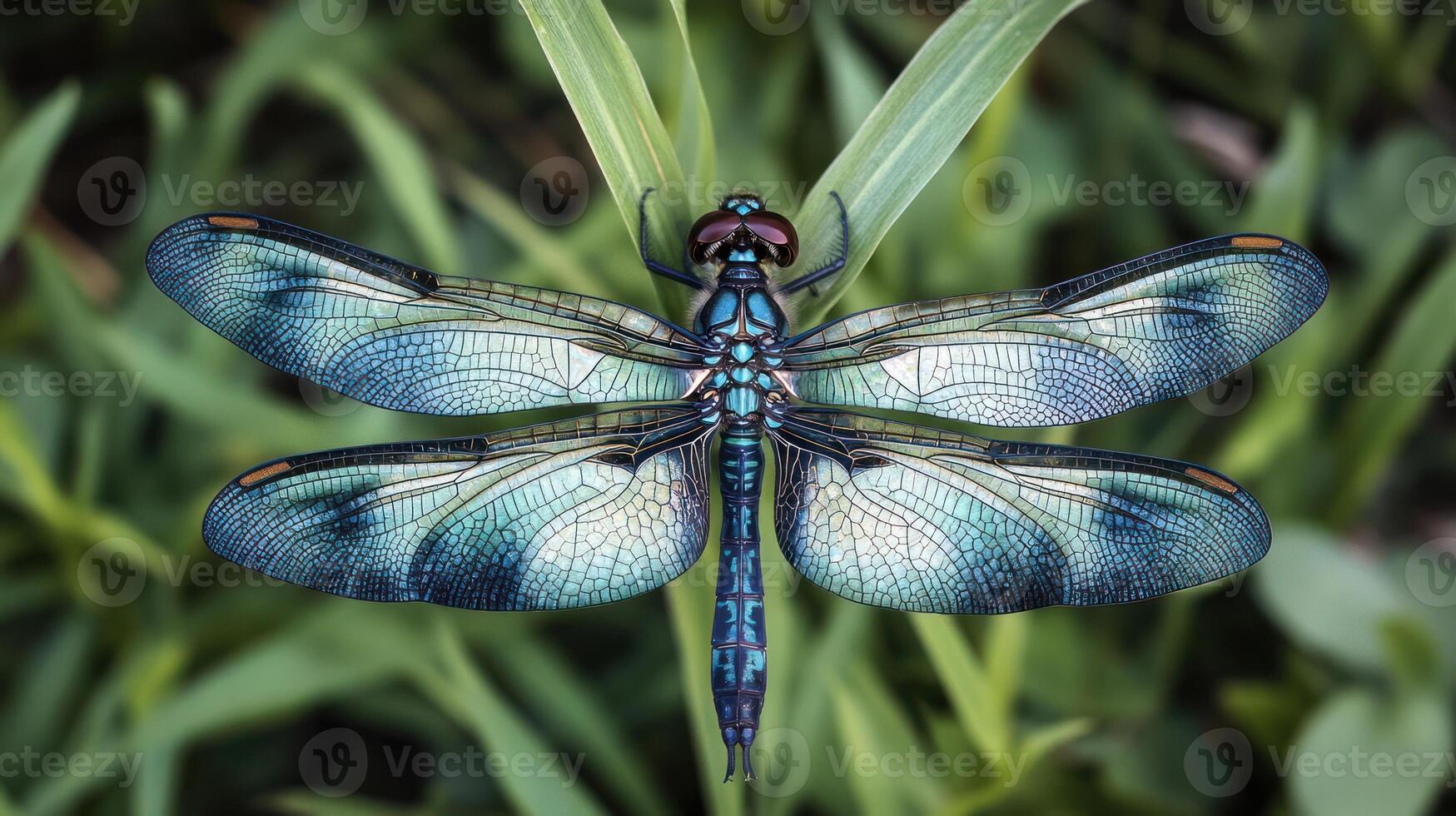 A detailed overhead view showing a beautifully colored dragonfly creature photo