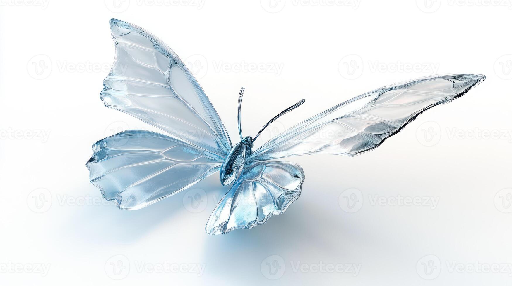 A translucent blue butterfly depicted against a pristine white backdrop photo