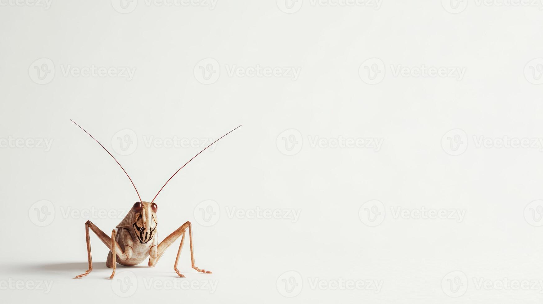 A close up detailed photograph of a grasshopper on white photo