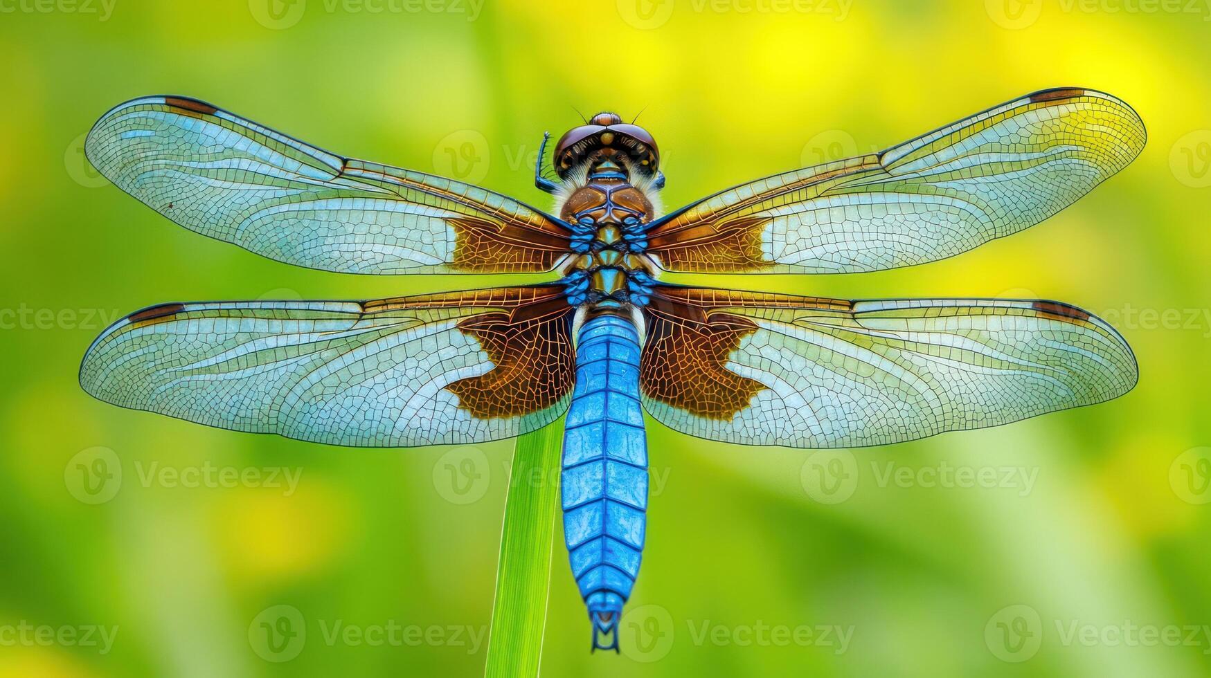 A detailed macro image of a stunning colorful dragonfly specimen photo