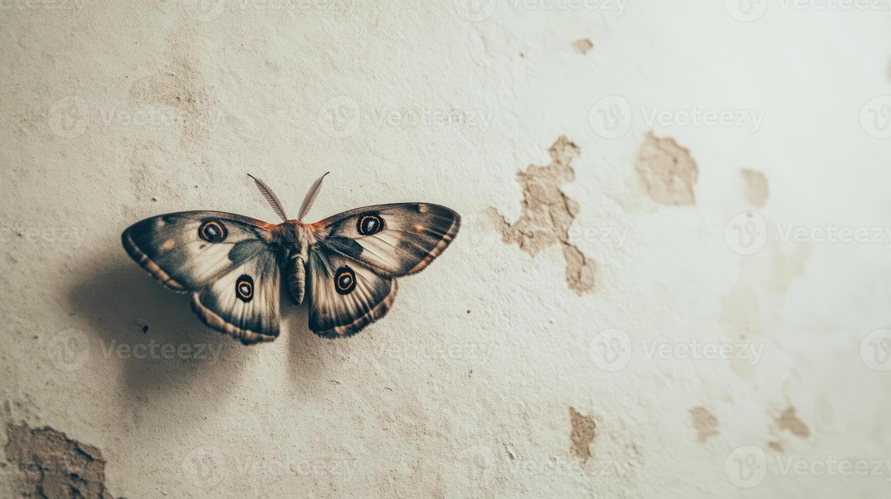 A beautiful butterfly resting on a weathered and aged wall surface photo