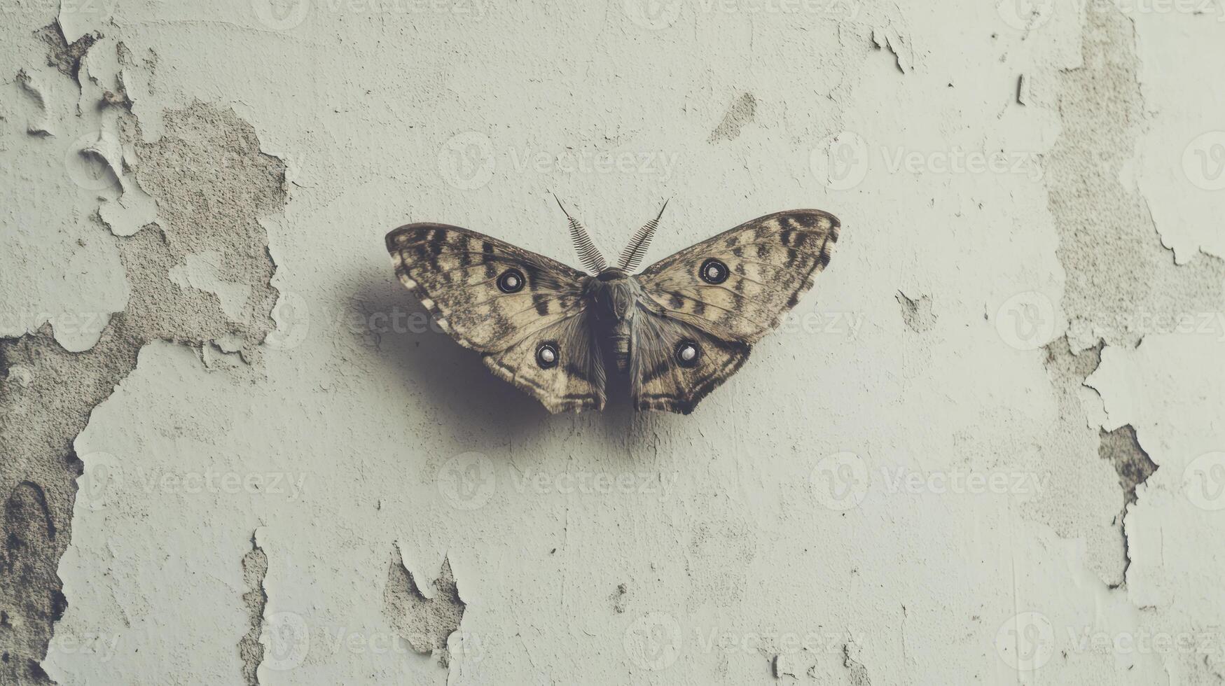 An interesting moth resting upon a dilapidated weathered wall surface photo