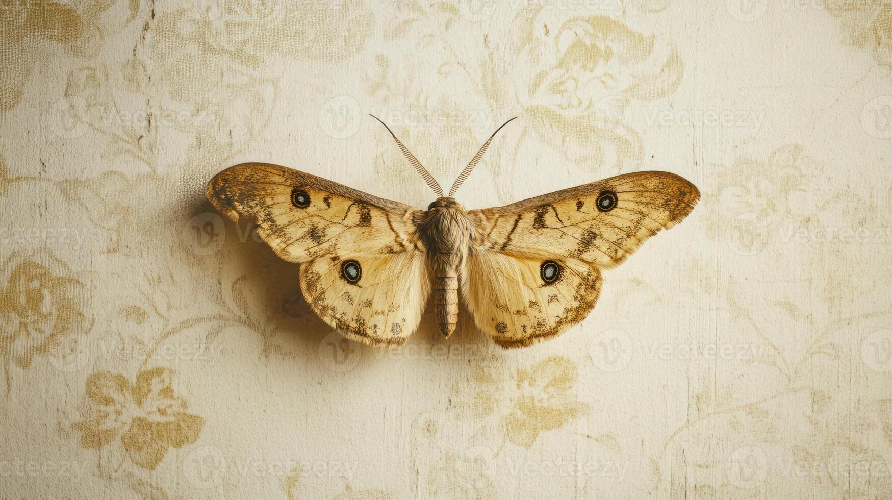 A beautiful moth with spotted wings resting on a wall photo