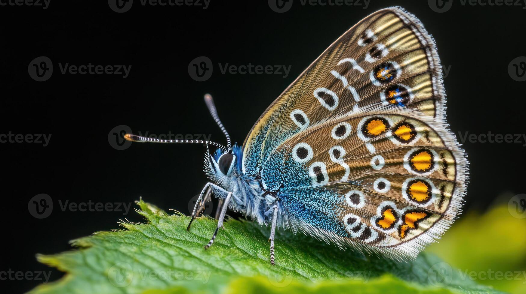 A detailed macro photograph reveals a beautiful colorful butterfly photo