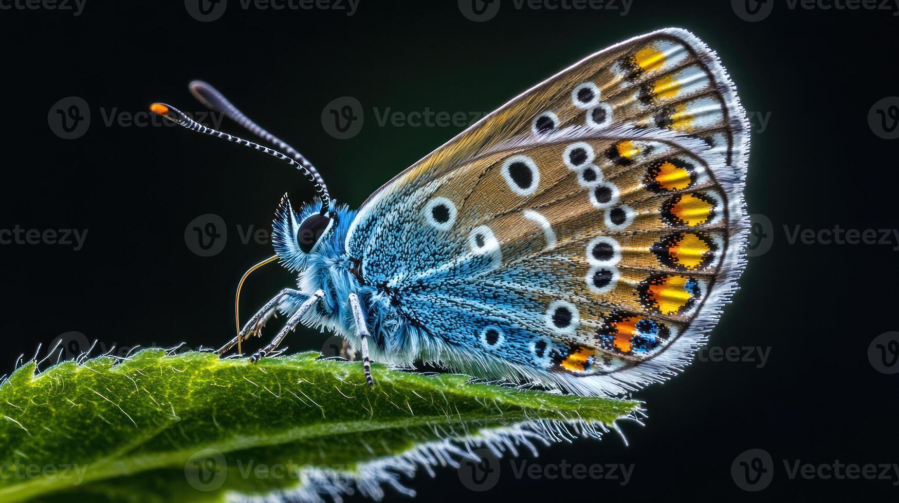 A detailed close up of a beautiful butterfly on a leaf photo