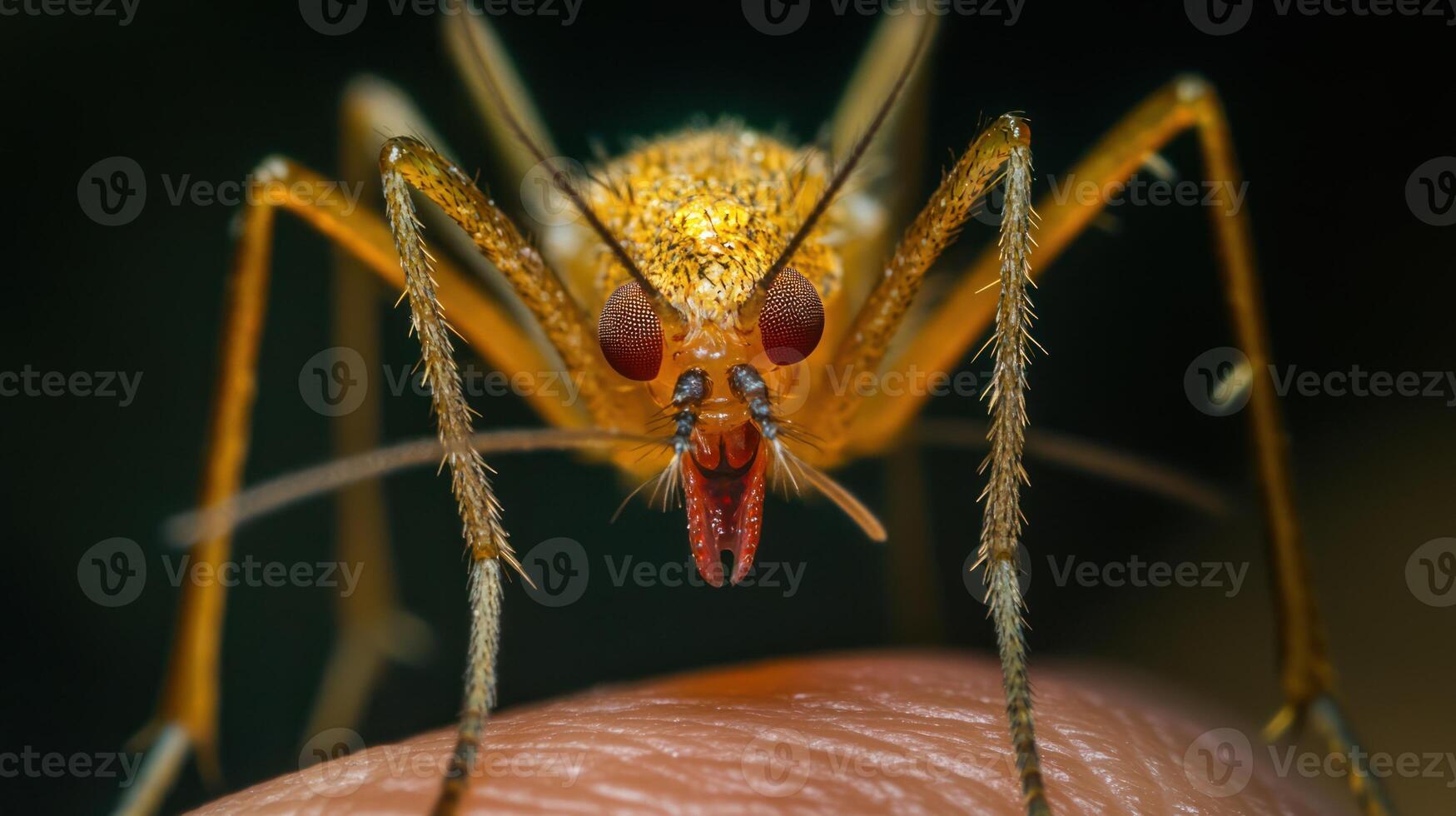 Close up macro of an insect on human skin looking forward photo