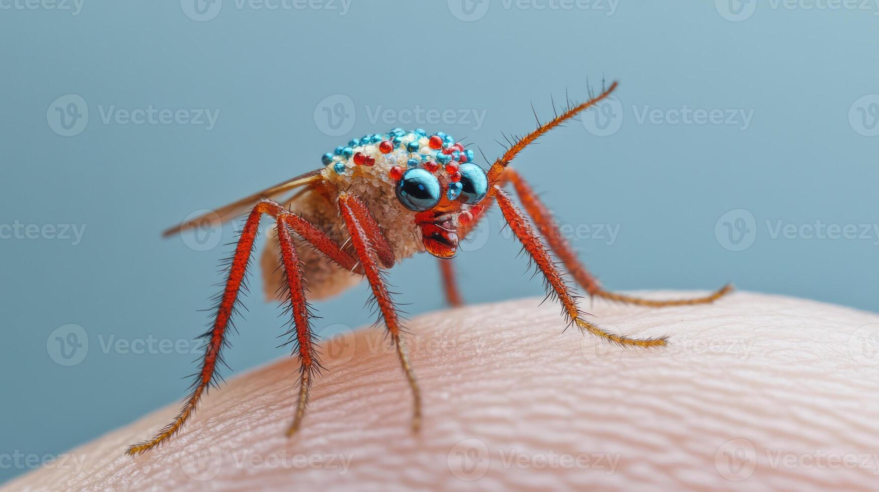 A detailed and colorful insect with large eyes on a finger photo