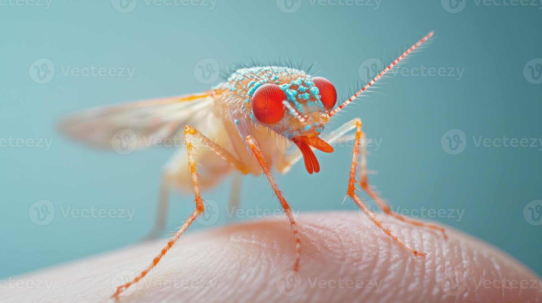 Detailed macro image showing an insect resting on human skin photo
