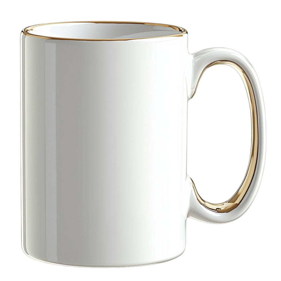 Plain white ceramic coffee mug simple curved handle a On Transparent Background png