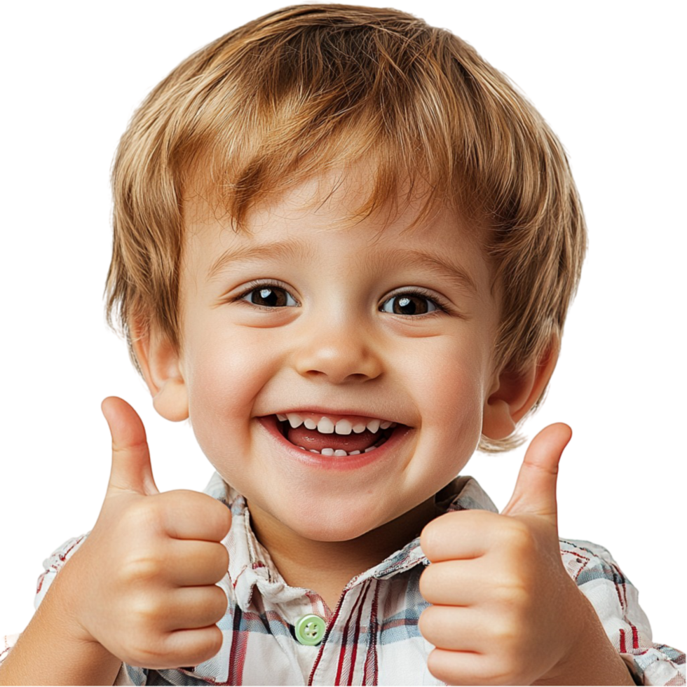 Happy young boy blonde hair giving a thumbs up On Transparent Background png