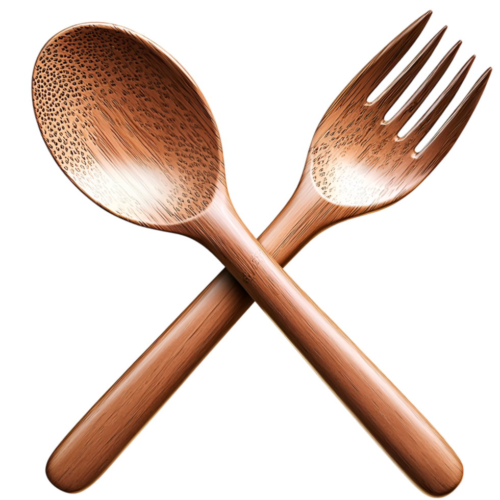 Wooden spoon fork crossed together showing natural kitchen utensils png