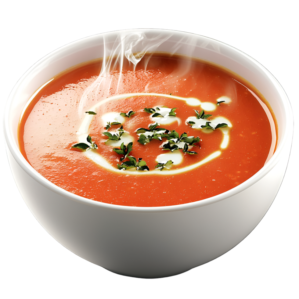 Bowl of tomato soup herbs red liquid png