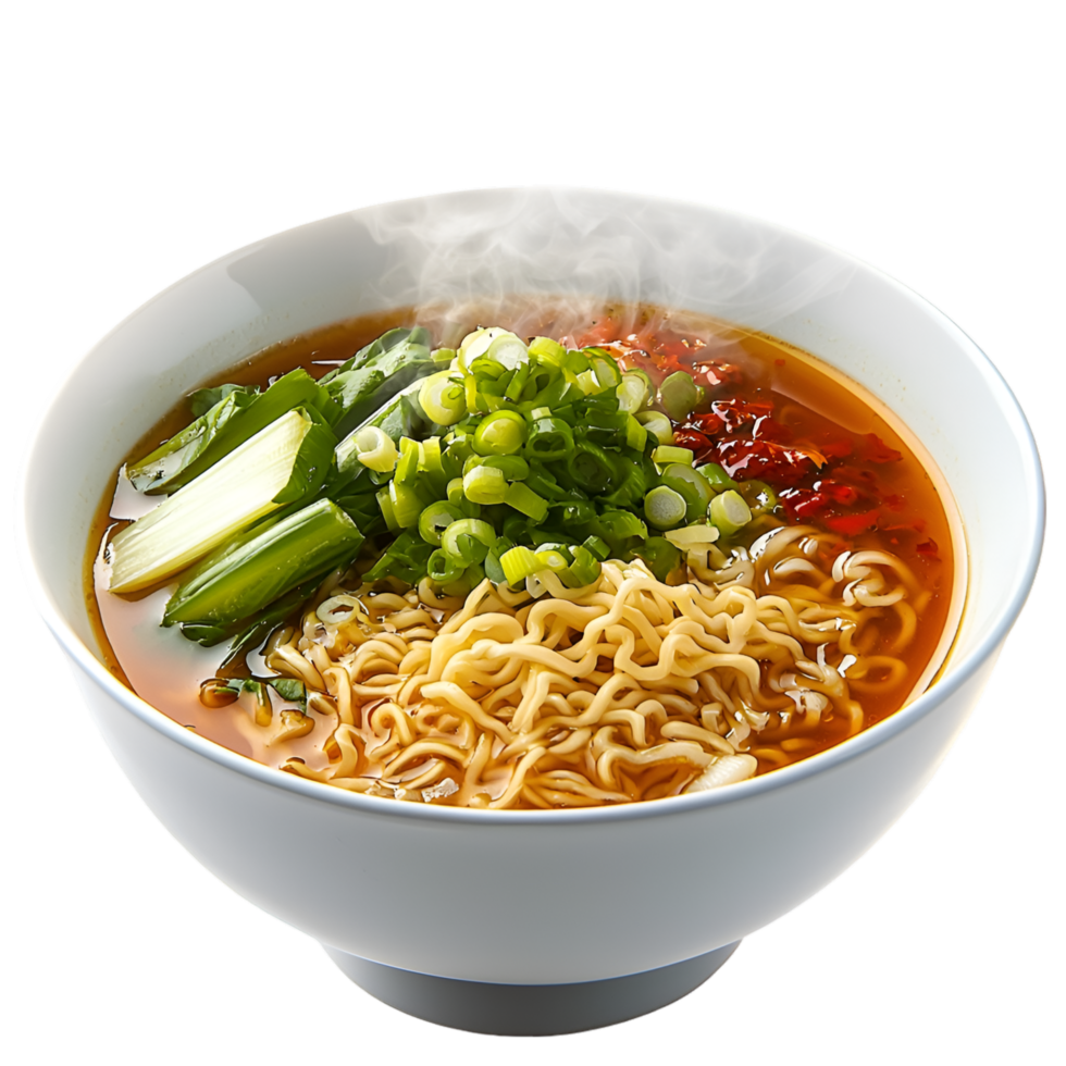 Ramen bowl noodles vegetables broth Asian cuisine png