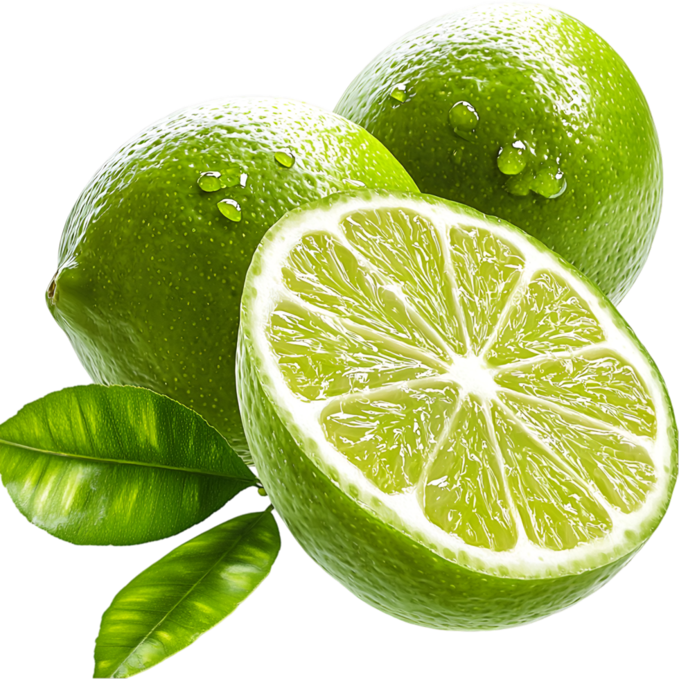 Green lime cut in half showing citrus fruit interior png