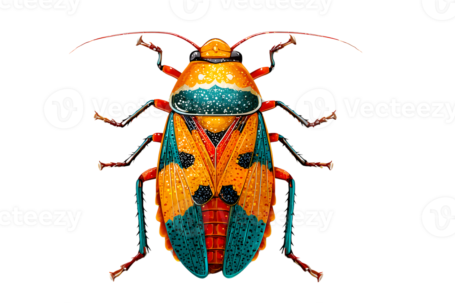Vibrant Insect Artwork with Intricate Patterns and Bold Colors png