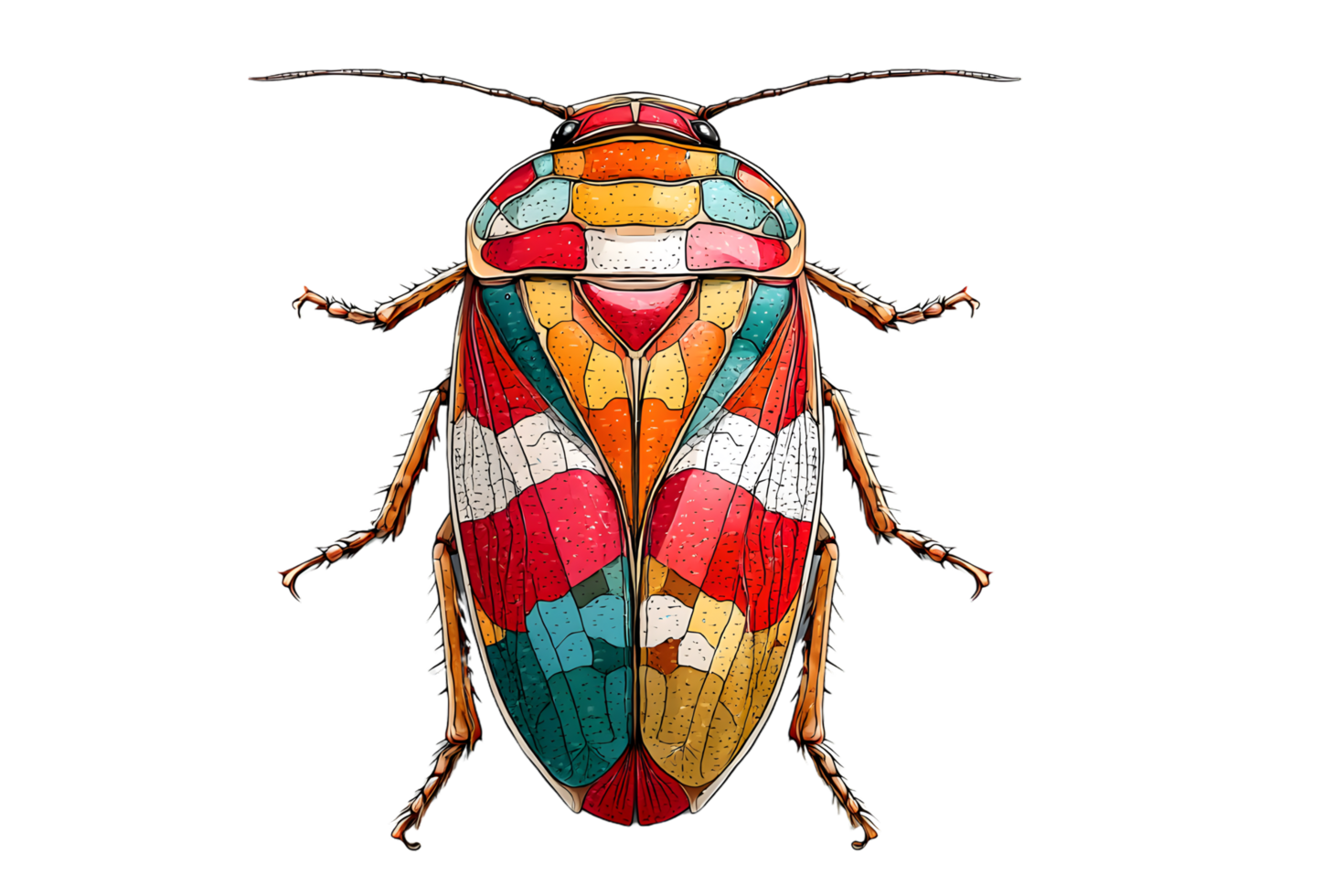 Vibrant Colorful Insect Illustration with Geometric Patterns and Artistic Design png