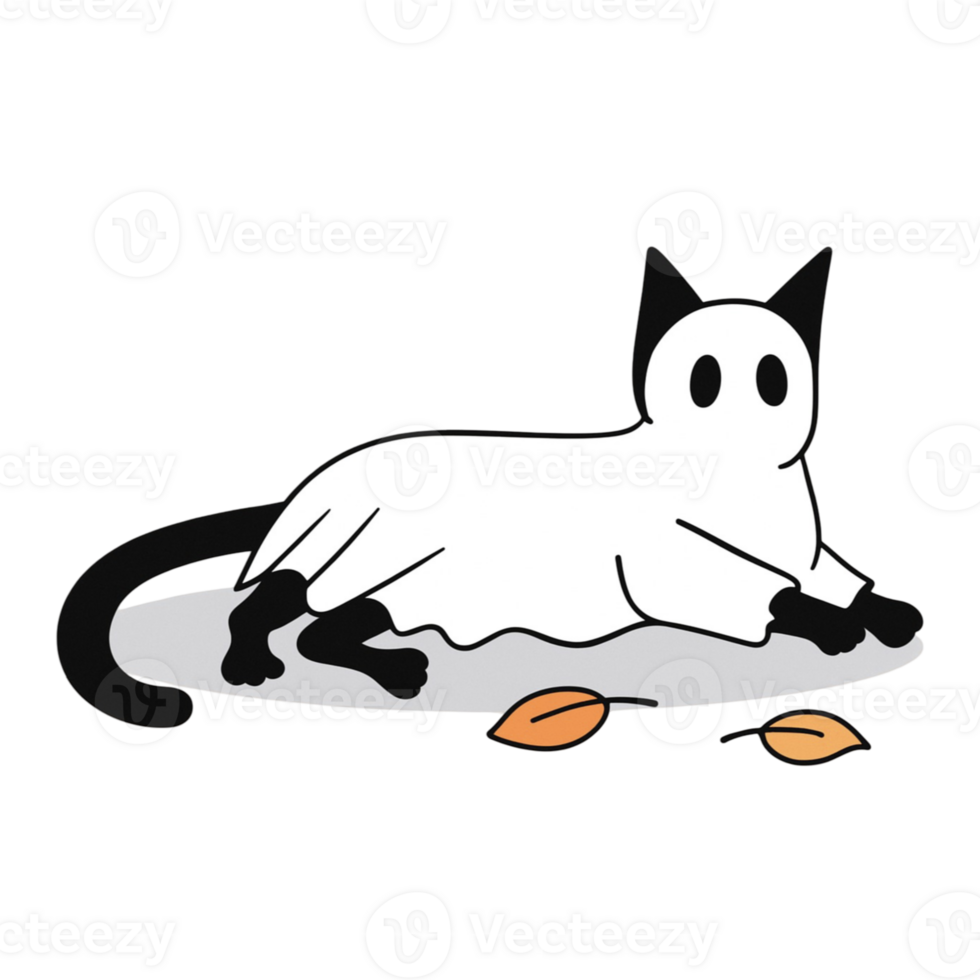A cat laying on the ground with leaves around it png