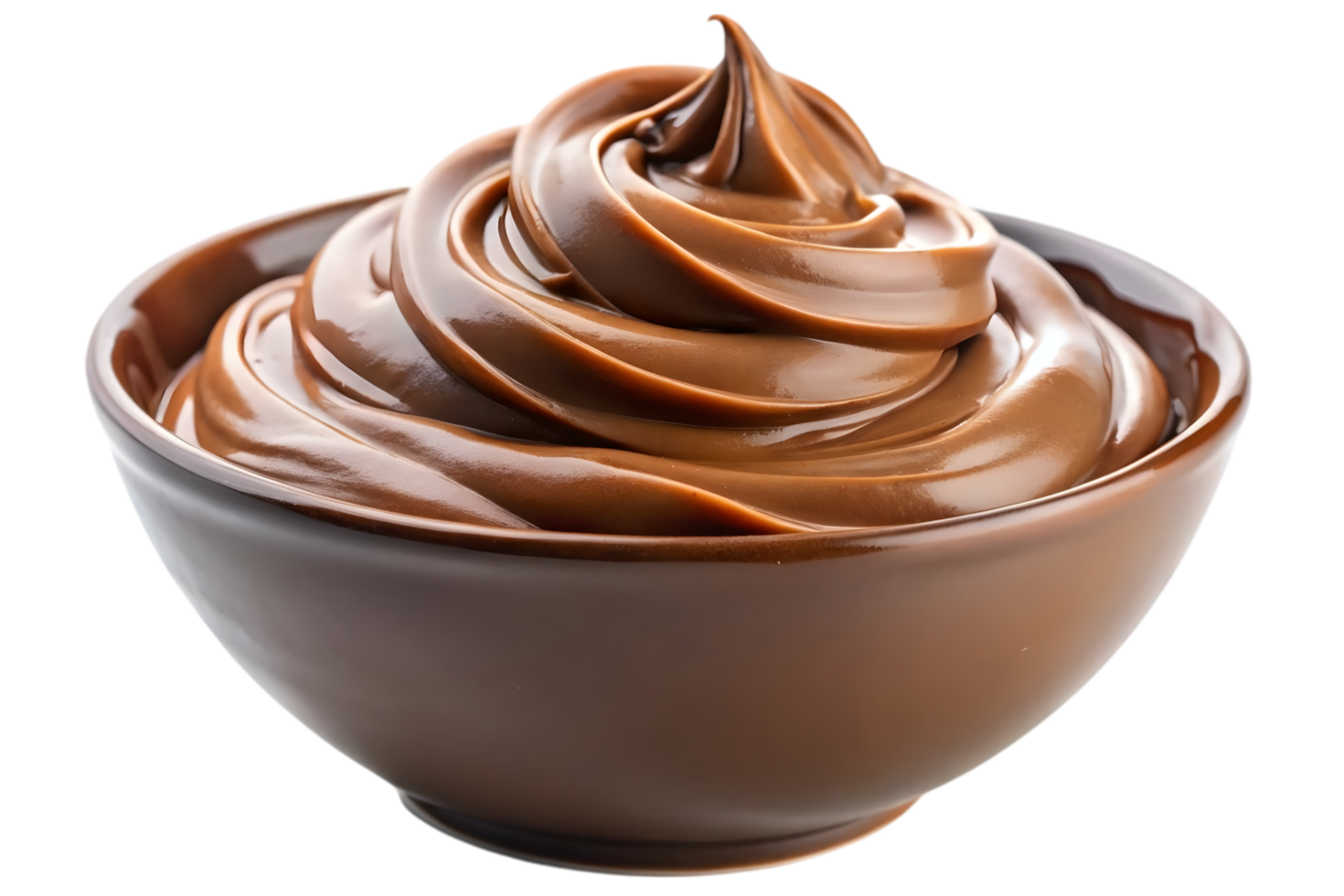 Indulge in Creamy, Swirled Chocolate Dulce de Leche in a Brown Bowl A Delicious Dessert png