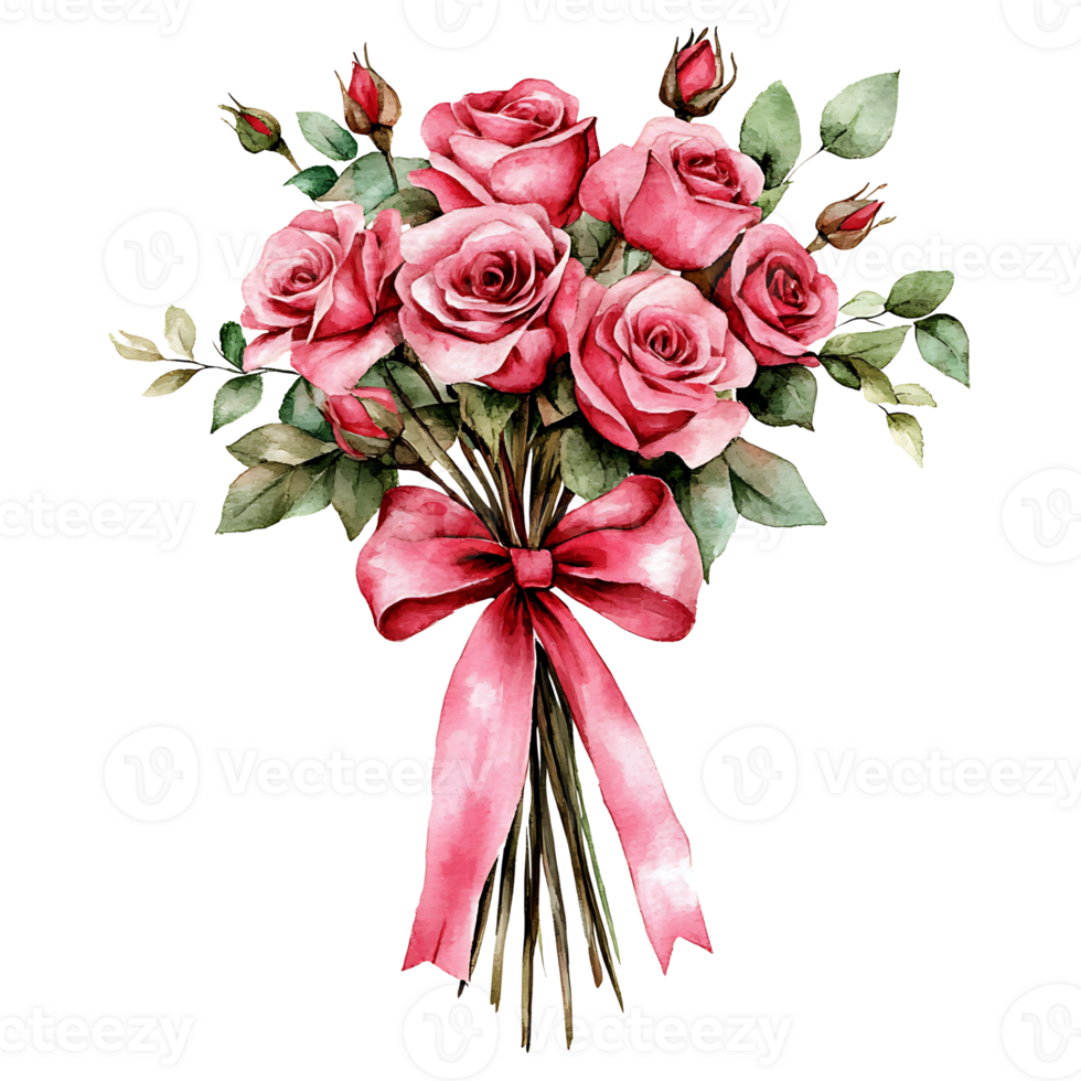 A bouquet of pink roses with a ribbon png