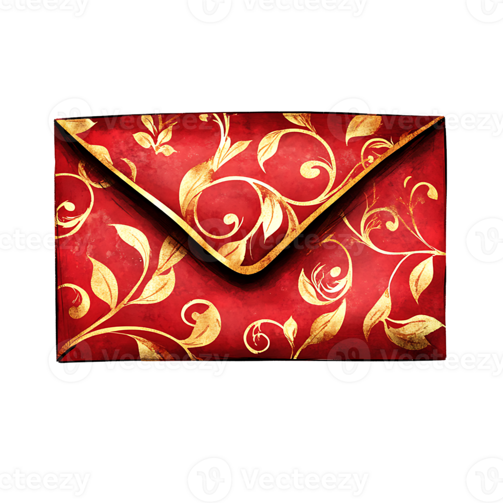 Elegant red and gold floral patterned envelope with luxurious png