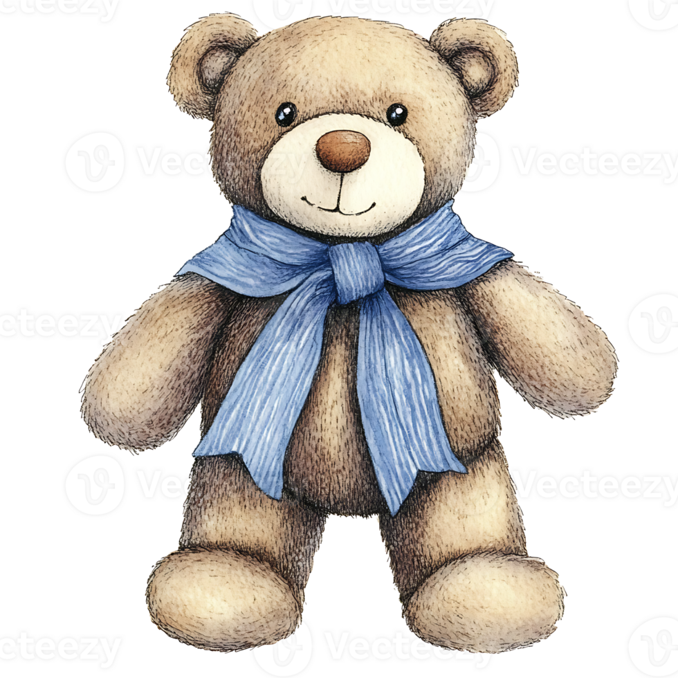 Cute teddy bear with blue scarf soft and cuddly friendly png