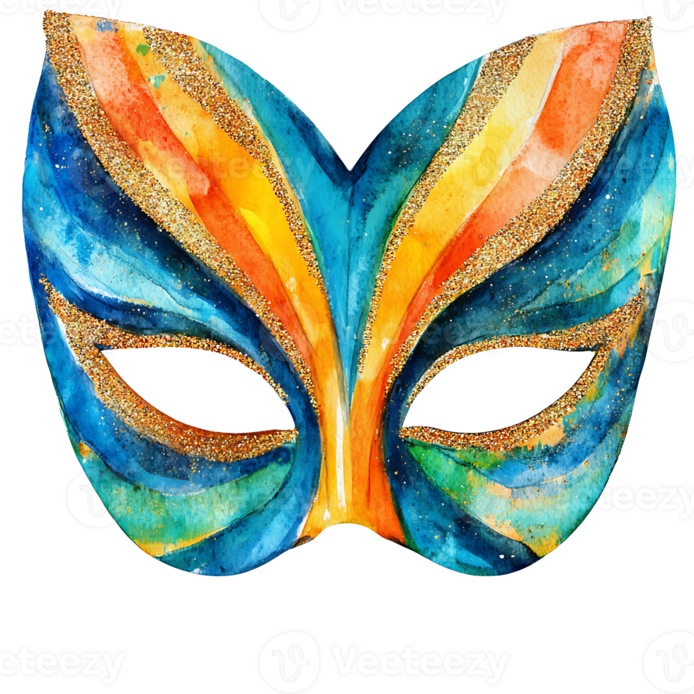 Colorful masquerade mask with vibrant watercolor design png