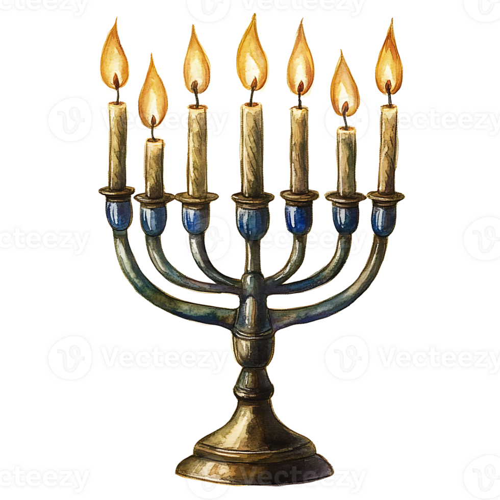Traditional menorah with lit candles, symbolizing Hanukkah png