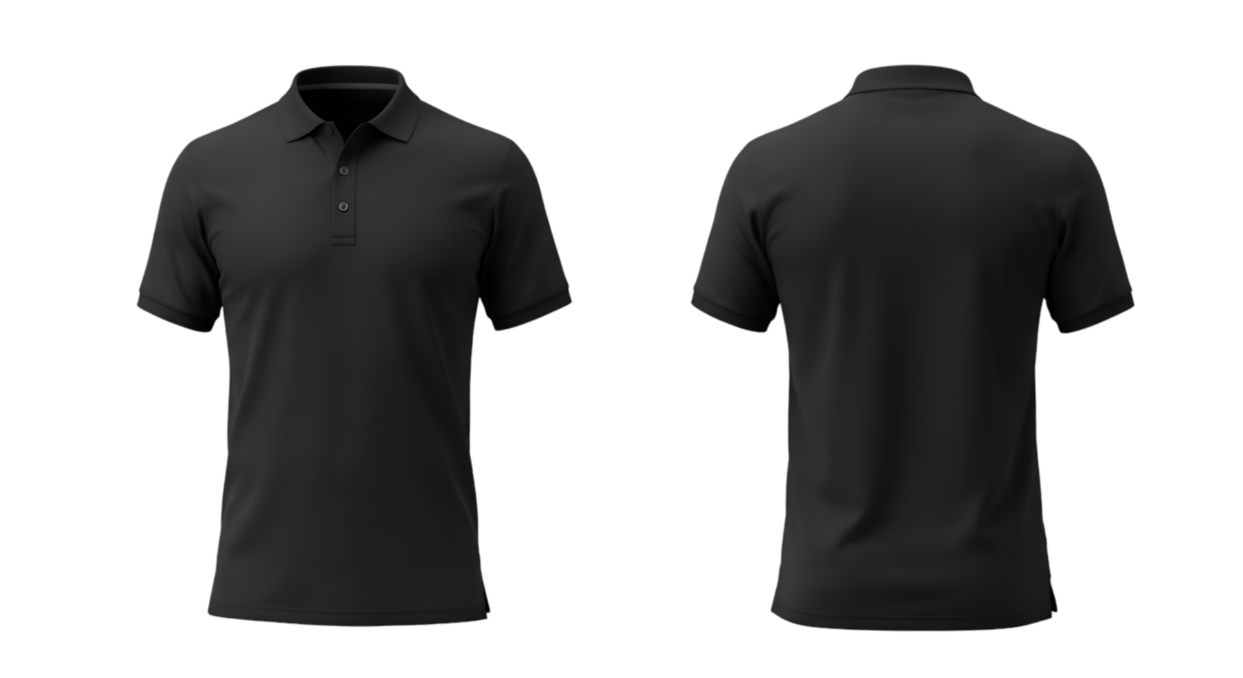 Front and Back View of a Black Polo Shirt with Three Buttons png