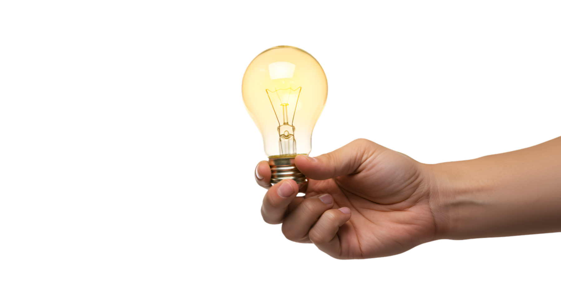 Illuminated bulb held by a hand symbolizing innovation and bright ideas png