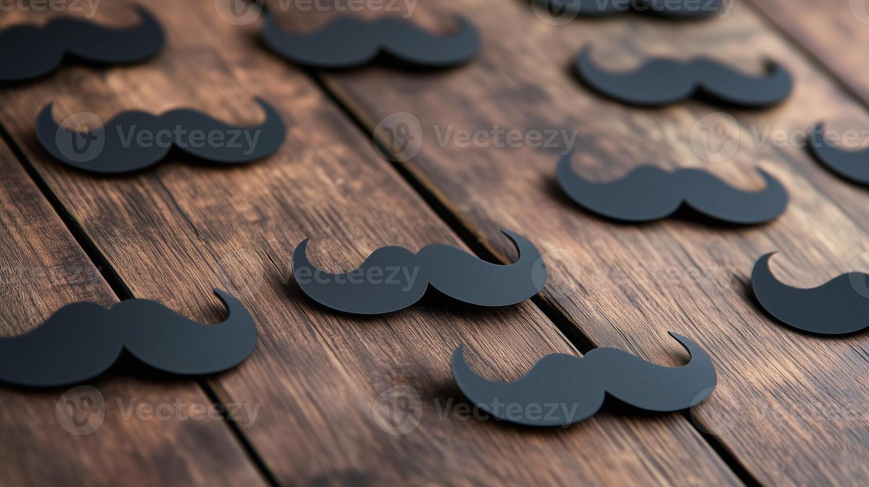 Black mustaches icon pattern seamless on wooden background photo