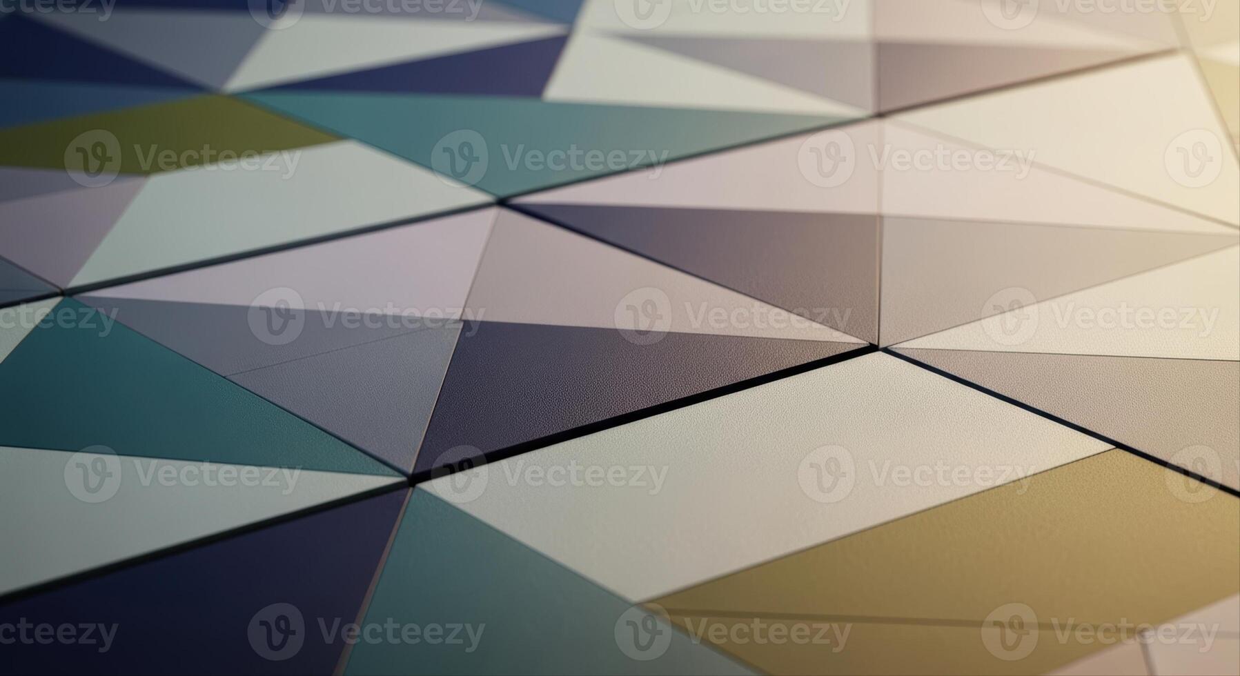 Modern geometric pattern with triangular tiles in shades of blue, green, and grey photo