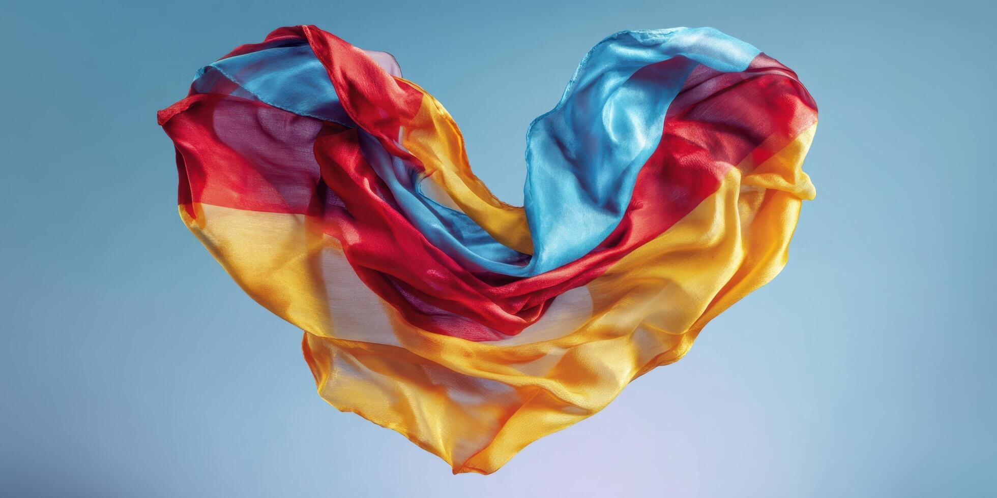 The Heart-Shaped Flowing Fabric in Vibrant Colors Against a Soft Background photo