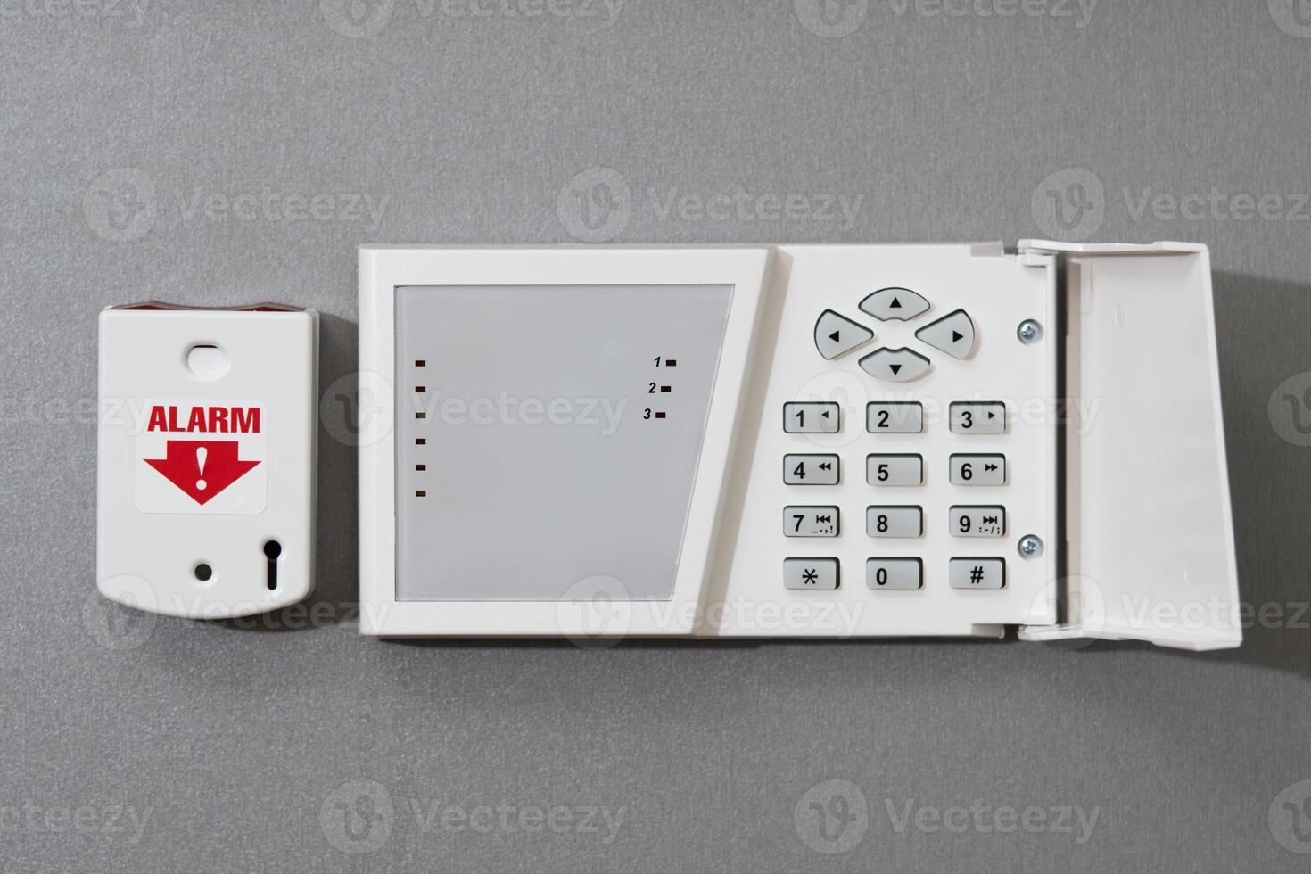 Panel security system on a gray background. Close-up. photo