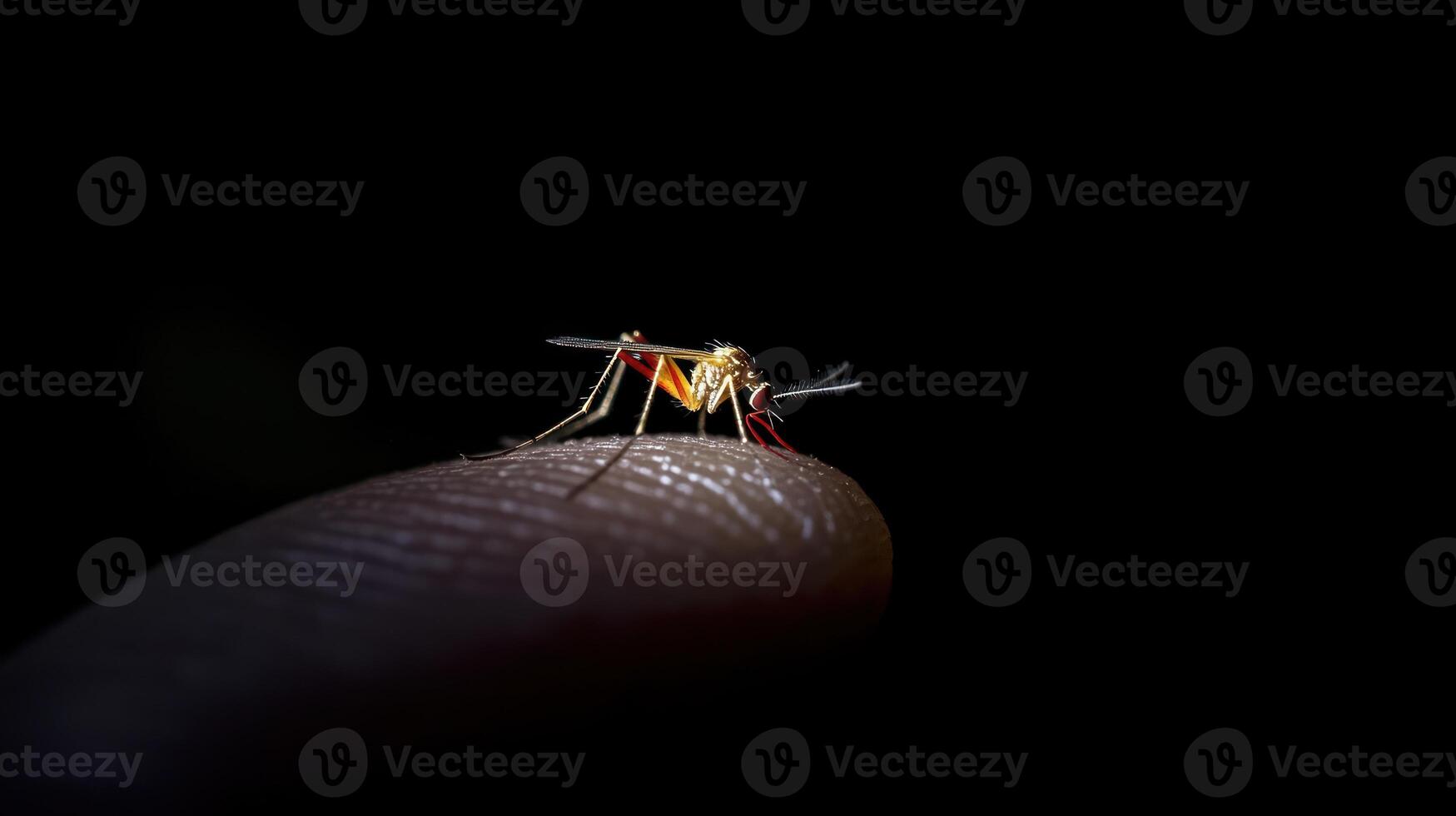 A Mosquito Insect Resting on Human Finger Skin Surface photo