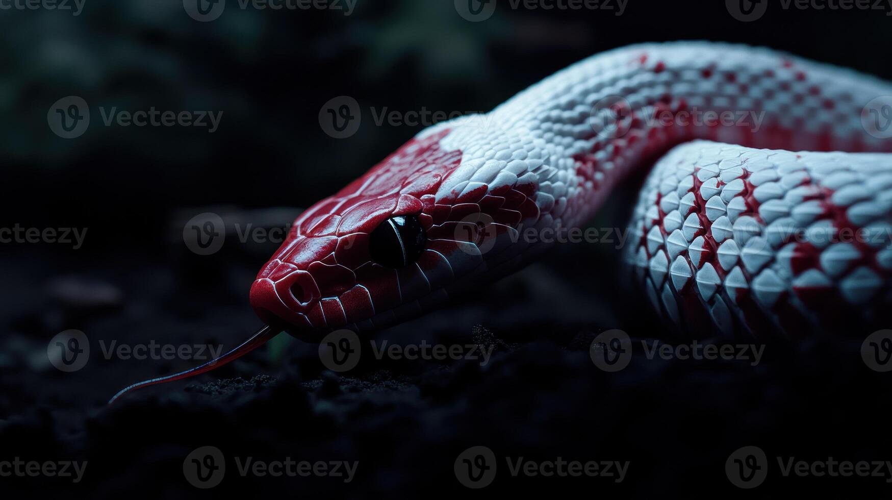 A Close Up of a Red and White Snake in Detail photo