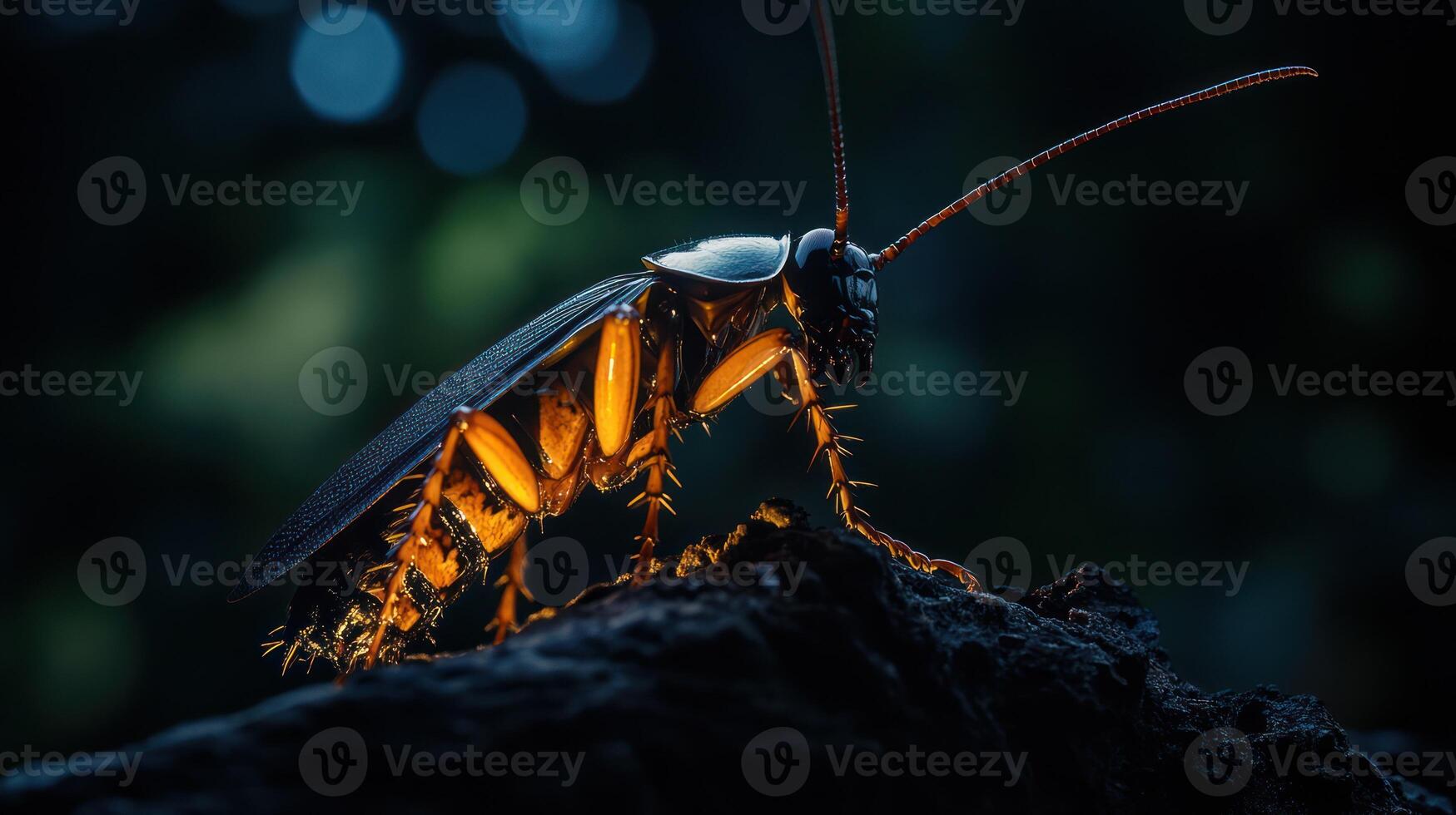 A close up shot of an insect in dim lighting photo