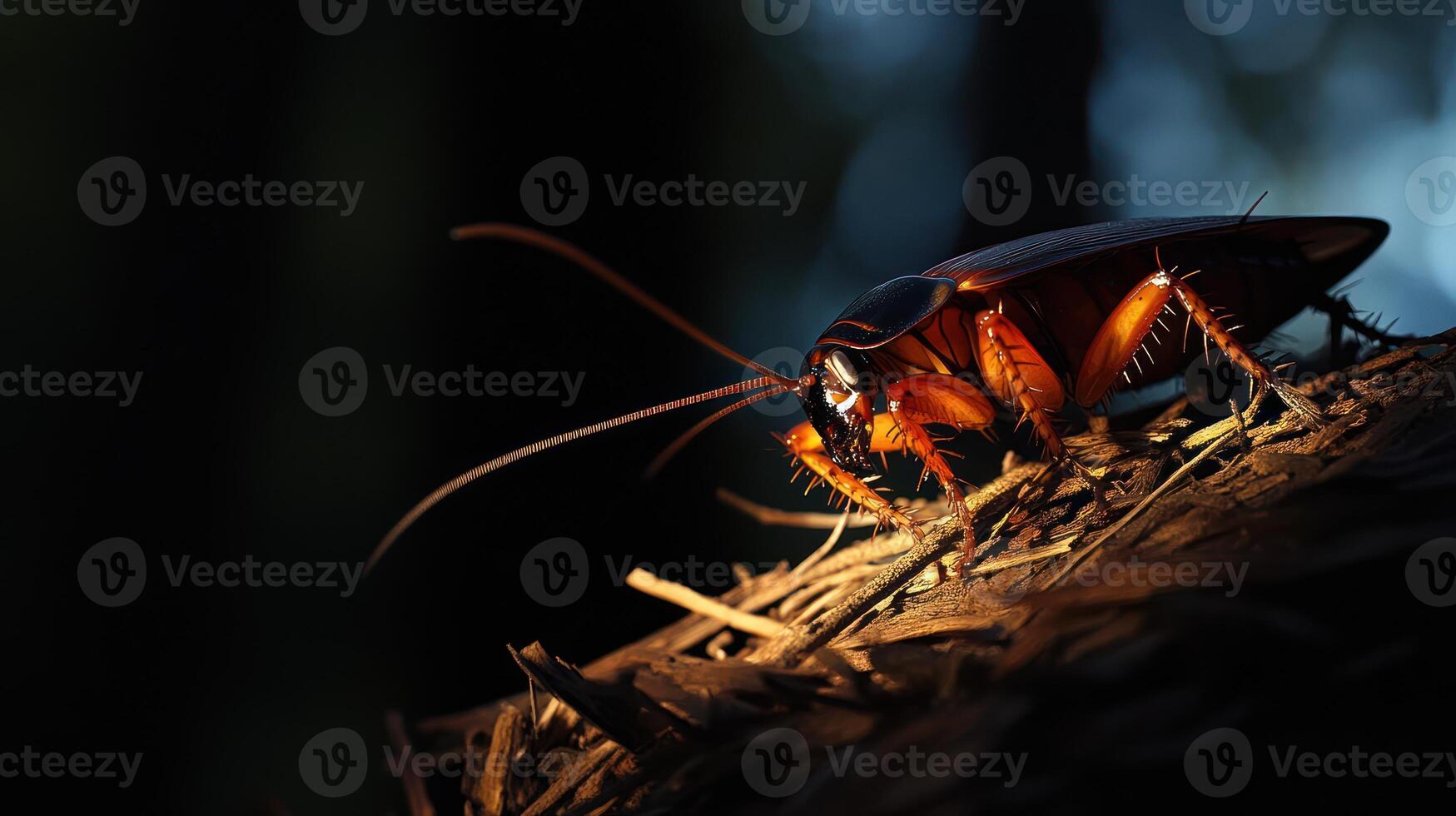 A detailed photographic closeup view of a large cockroach insect photo