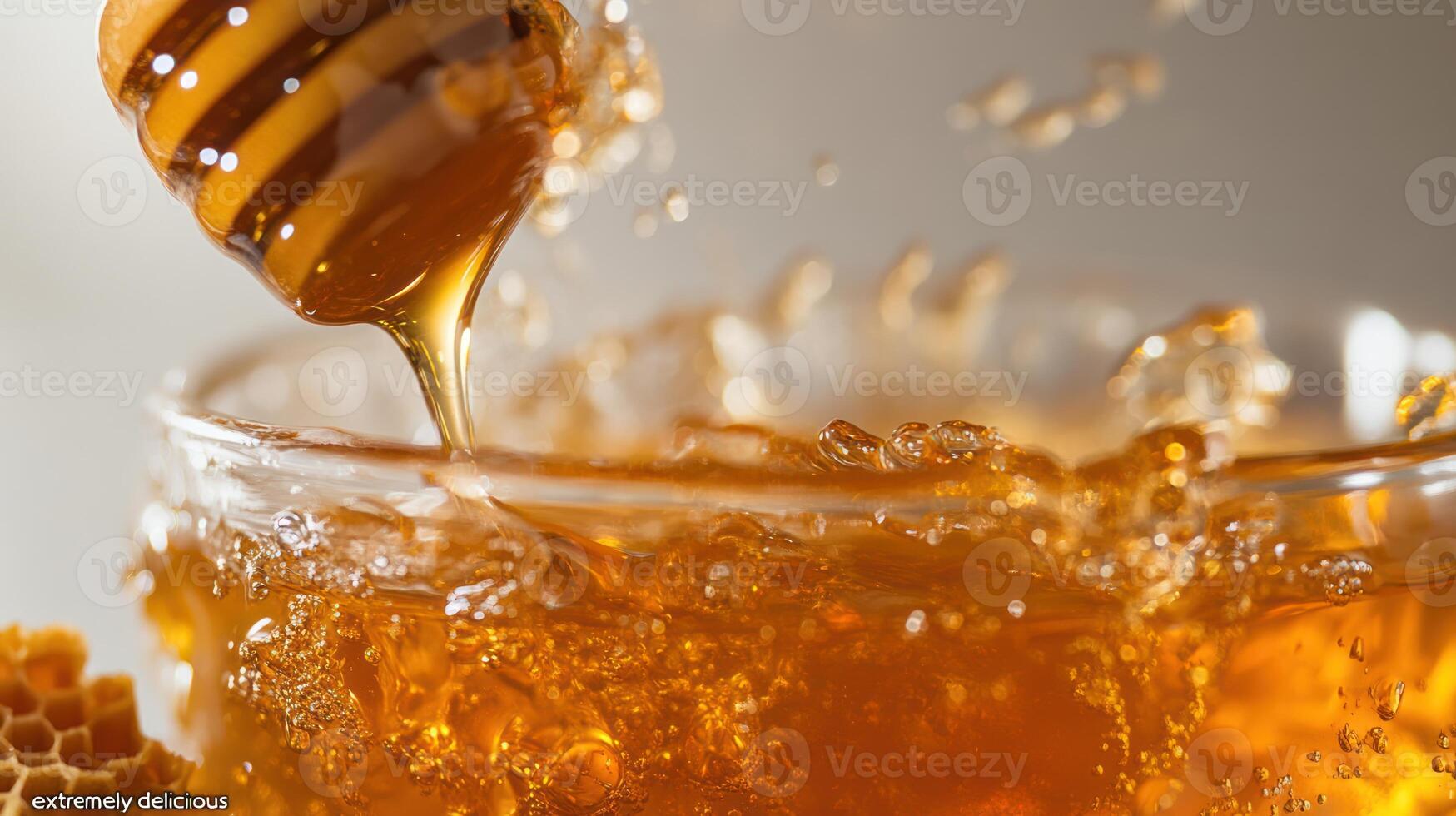 Honey dripping into a bowl captured during liquids golden flow photo