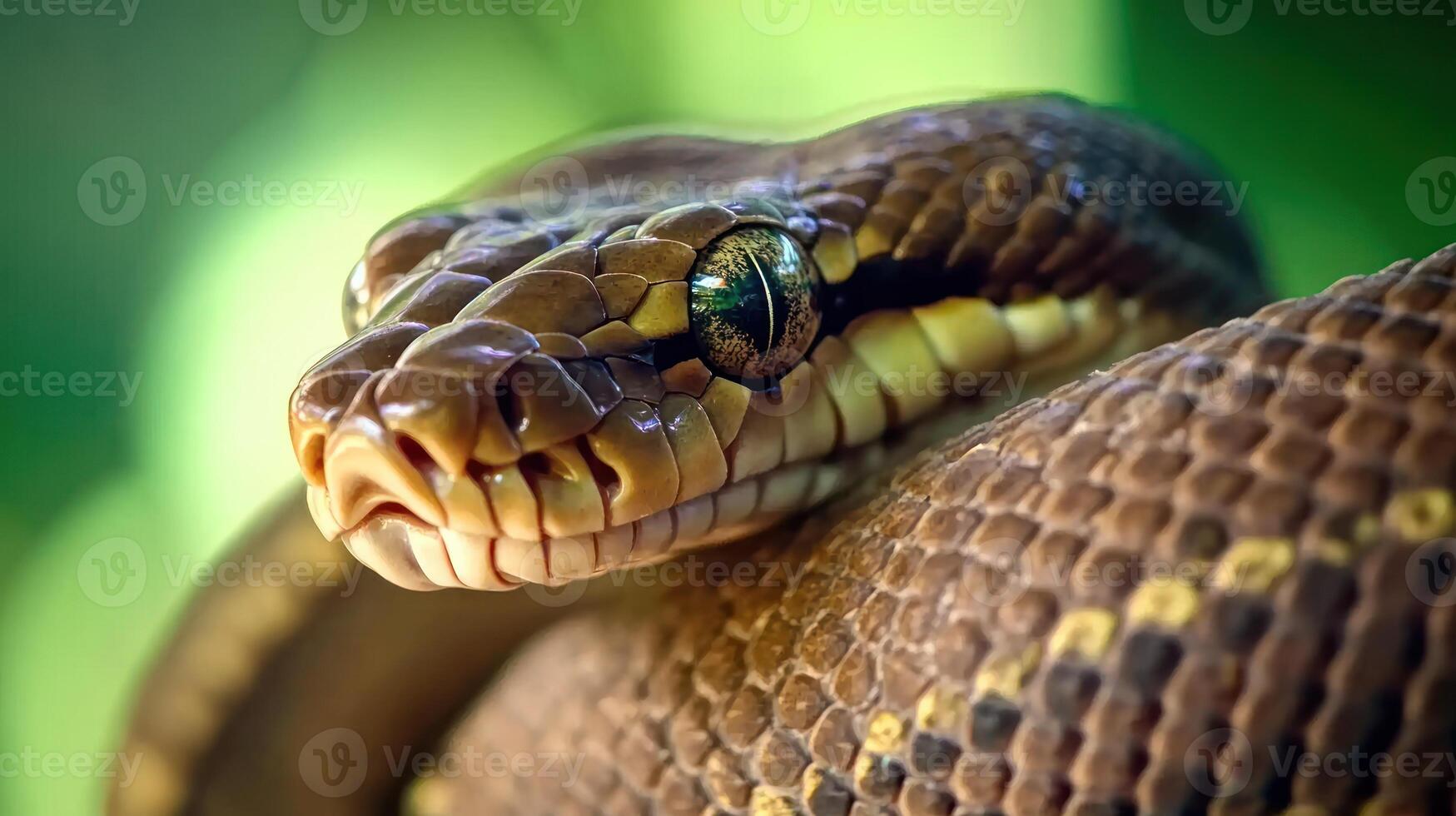 A close up shot of a brown snake looking at viewer photo
