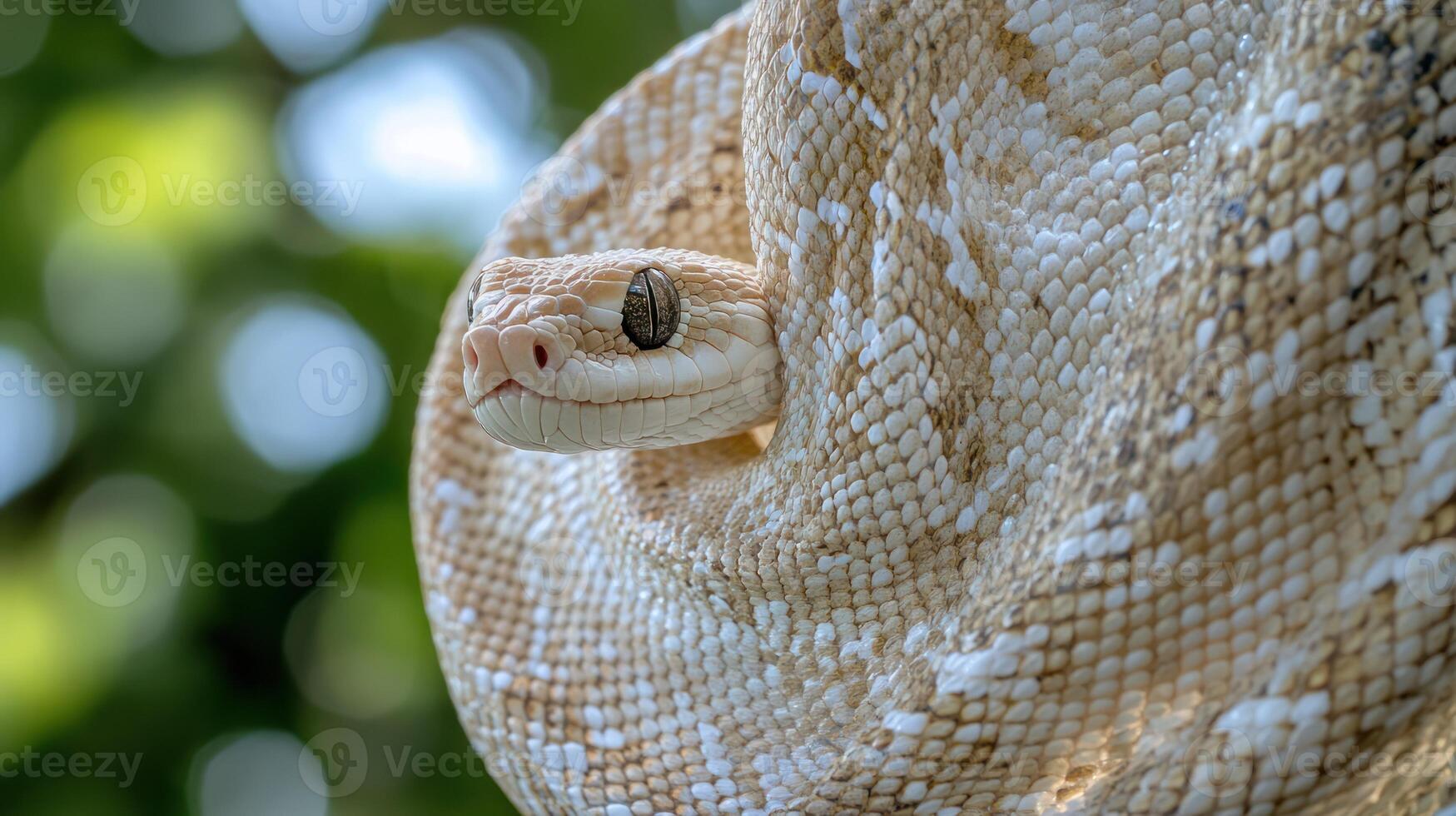 A coiled snake with a close up view of its head photo