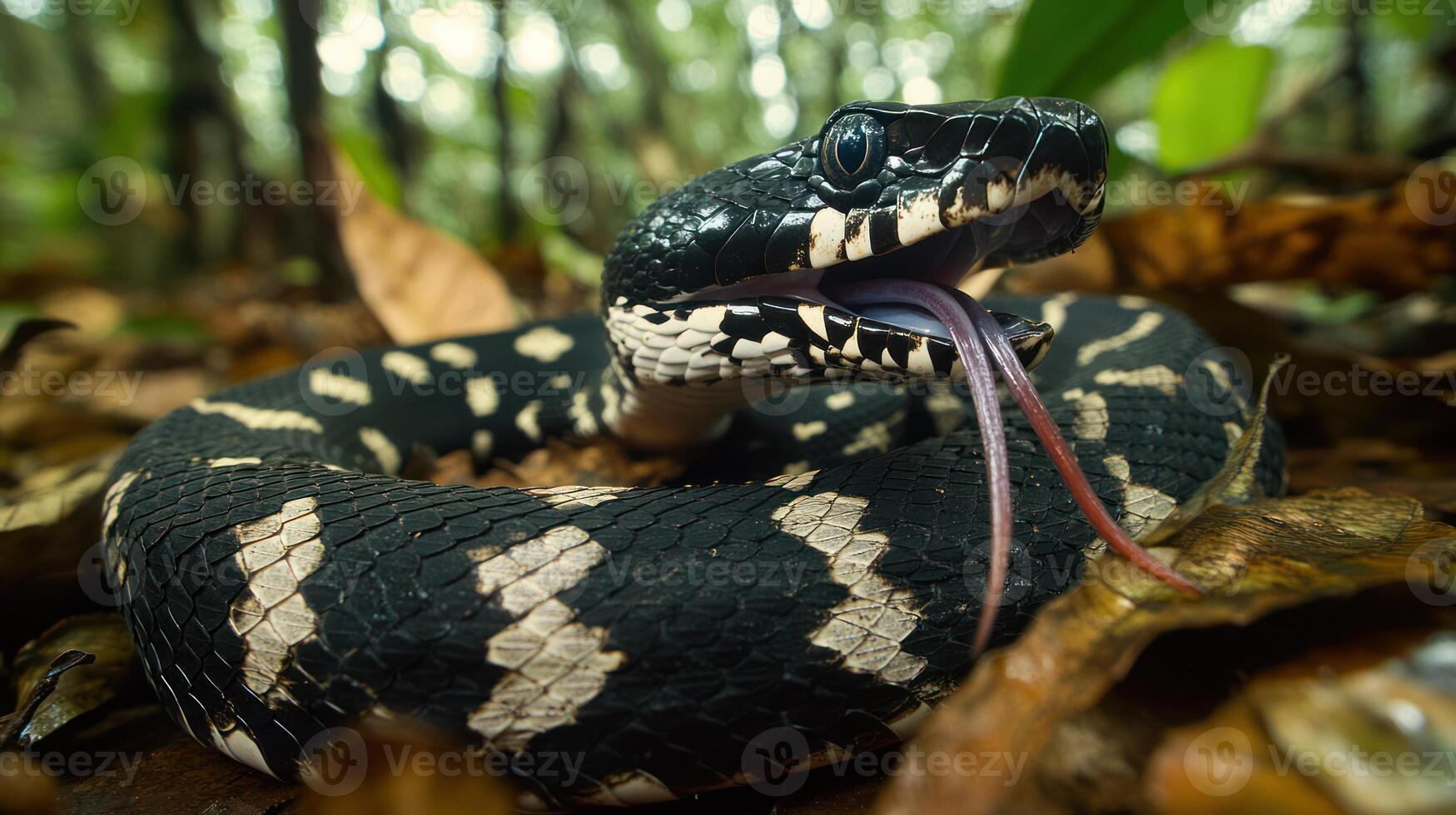 A vibrant and detailed close up of a snake in nature photo