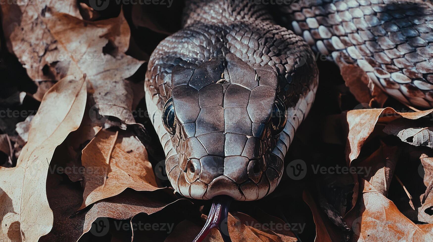 A close up of a snake with its tongue out photo