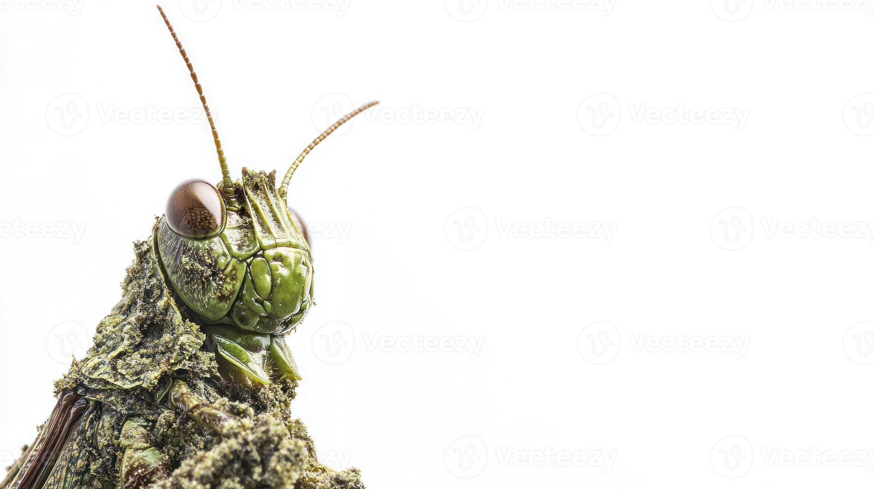 A close up macro image of a grasshopper head photo